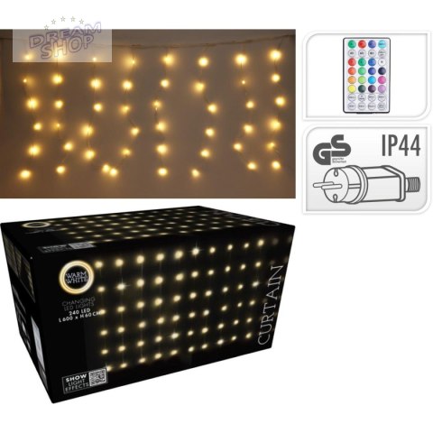 LAMPKI CHOINKOWE KURTYNA ŚWIETLNA ZEW/WEW 240 LED 600X60CM Z PILOTEM CIEPŁY BIAŁY