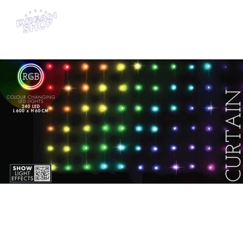 LAMPKI CHOINKOWE KURTYNA ŚWIETLNA ZEW/WEW 240 LED 600X60CM Z PILOTEM RGB KOLOR