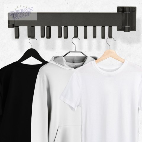 Suszarka na pranie wieszak ścienny składany czarny 123cm Suszarka na pranie wieszak ścienny składany czarny 123cm