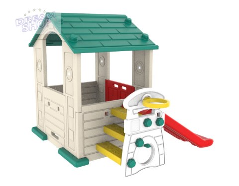 Domek Ogrodowy 3w1 dla dzieci Zielony Dach + Zjeżdżalnia + Koszykówka Domek Ogrodowy 3w1 dla dzieci Zielony Dach + Zjeżdżalnia + Koszykówka