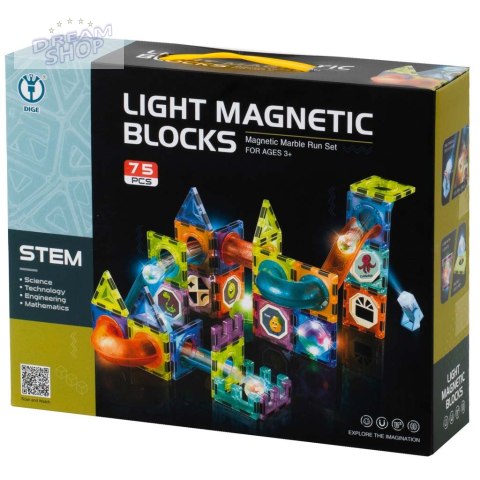 Klocki magnetyczne marble tor kulkowy świecący 75el Klocki magnetyczne marble tor kulkowy świecący 75el