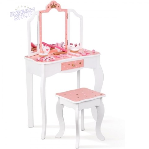 TOOKY TOY Drewniana Toaletka z Krzesełkiem Składane Lusterko Akcesoria 15 el. TOOKY TOY Drewniana Toaletka z Krzesełkiem Składane Lusterko Akcesoria 15 el.