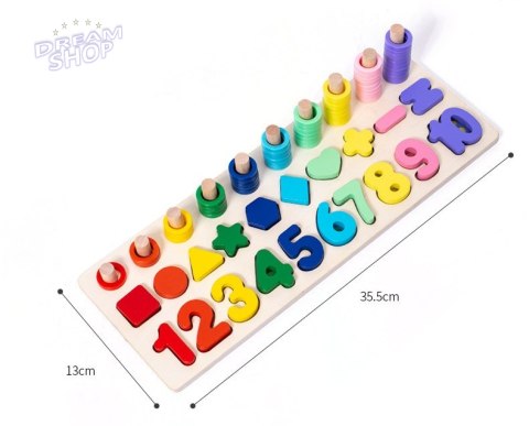 Liczydło drewniane sorter cyfry Montessori 3w1 13x36cm